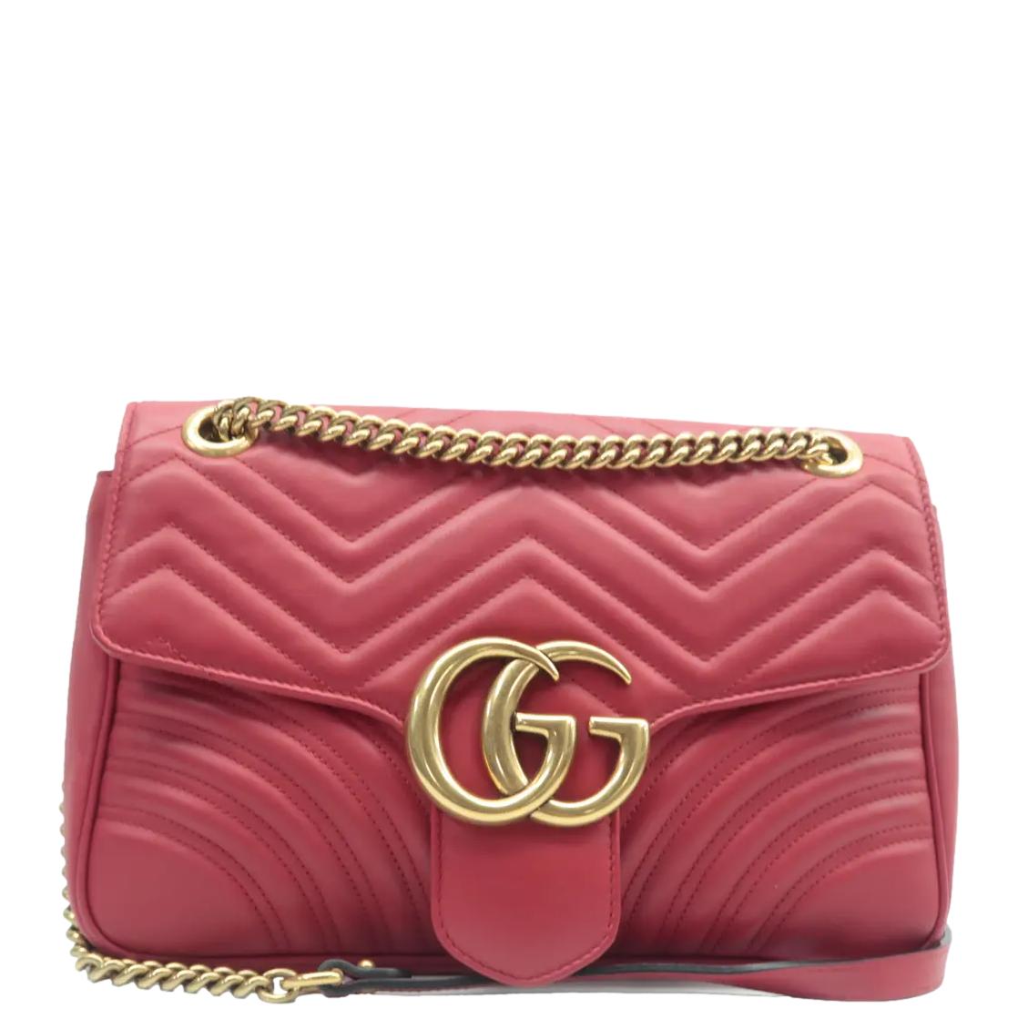 GUCCI GG Marmont Medium Matelasse Shoulder Bag Red 443496
