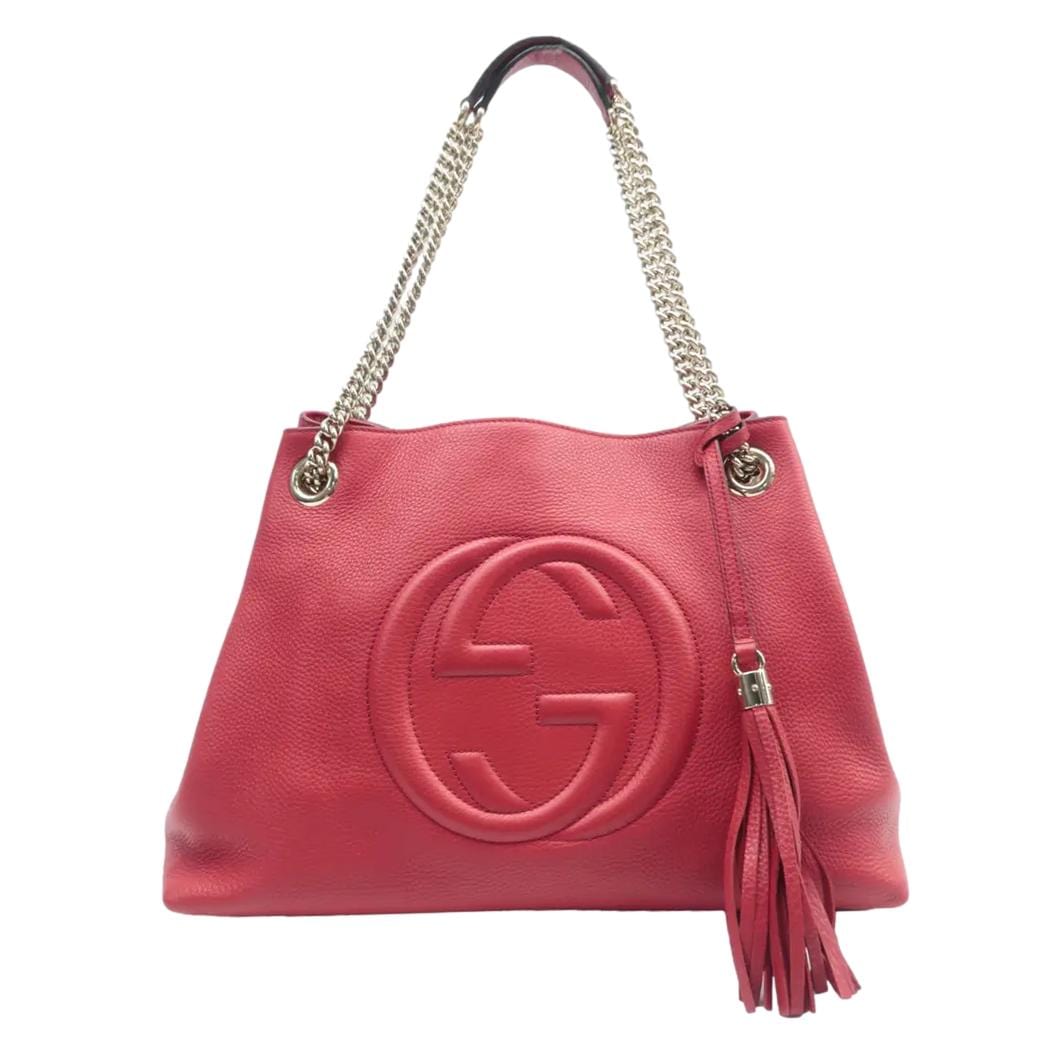 GUCCI Soho Pebbled Leather Chain Shoulder Bag Red 308982