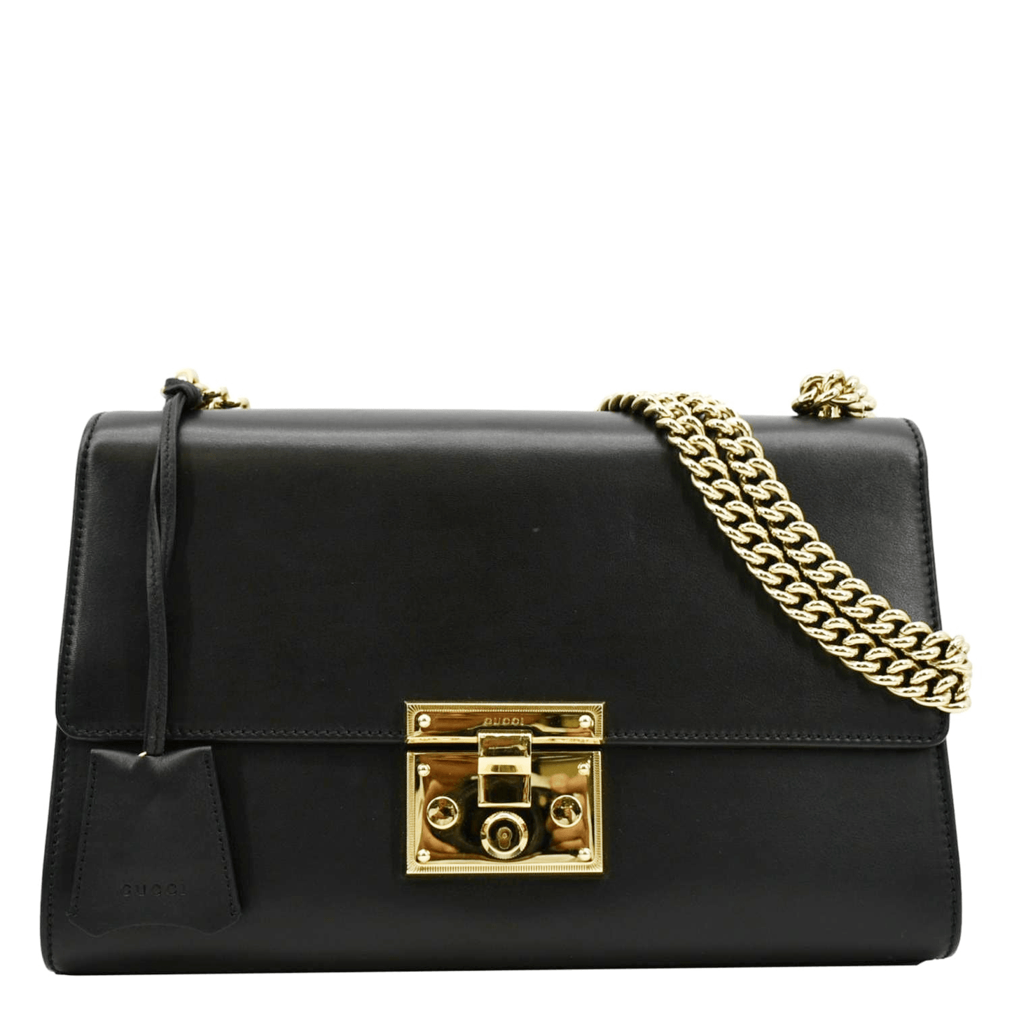 GUCCI Padlock Leather Shoulder Bag Black 409486