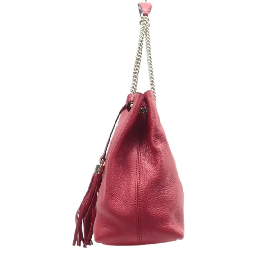 GUCCI Soho Pebbled Leather Chain Shoulder Bag Red 308982