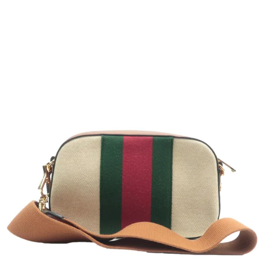 GUCCI Vintage Web Canvas Shoulder Bag Beige 575073