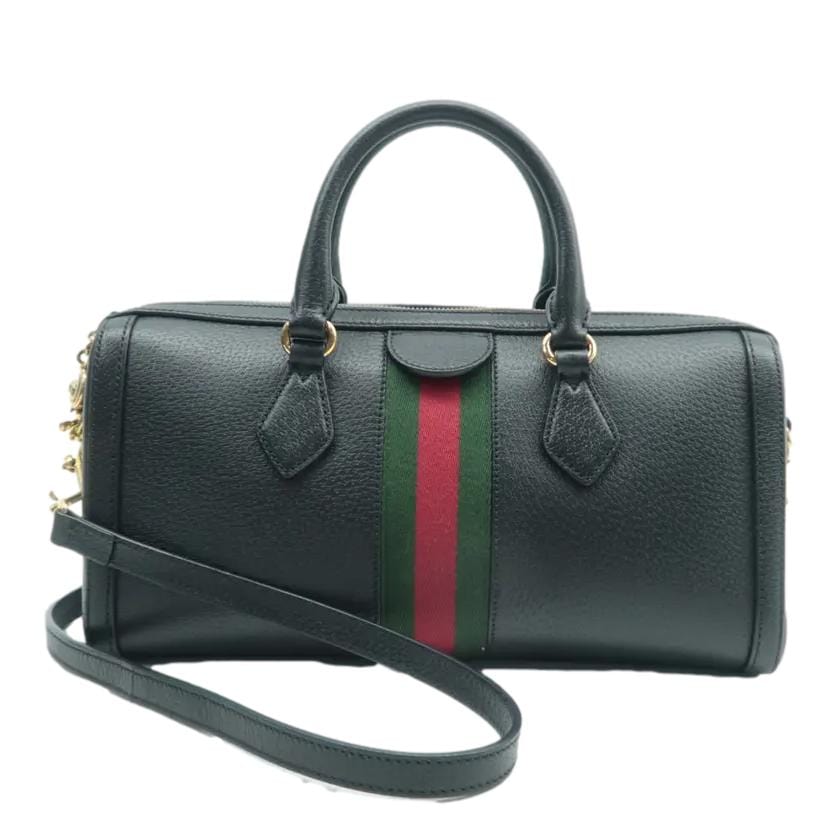 GUCCI Ophidia GG Web Leather Top Handle Shoulder Bag Black 524532
