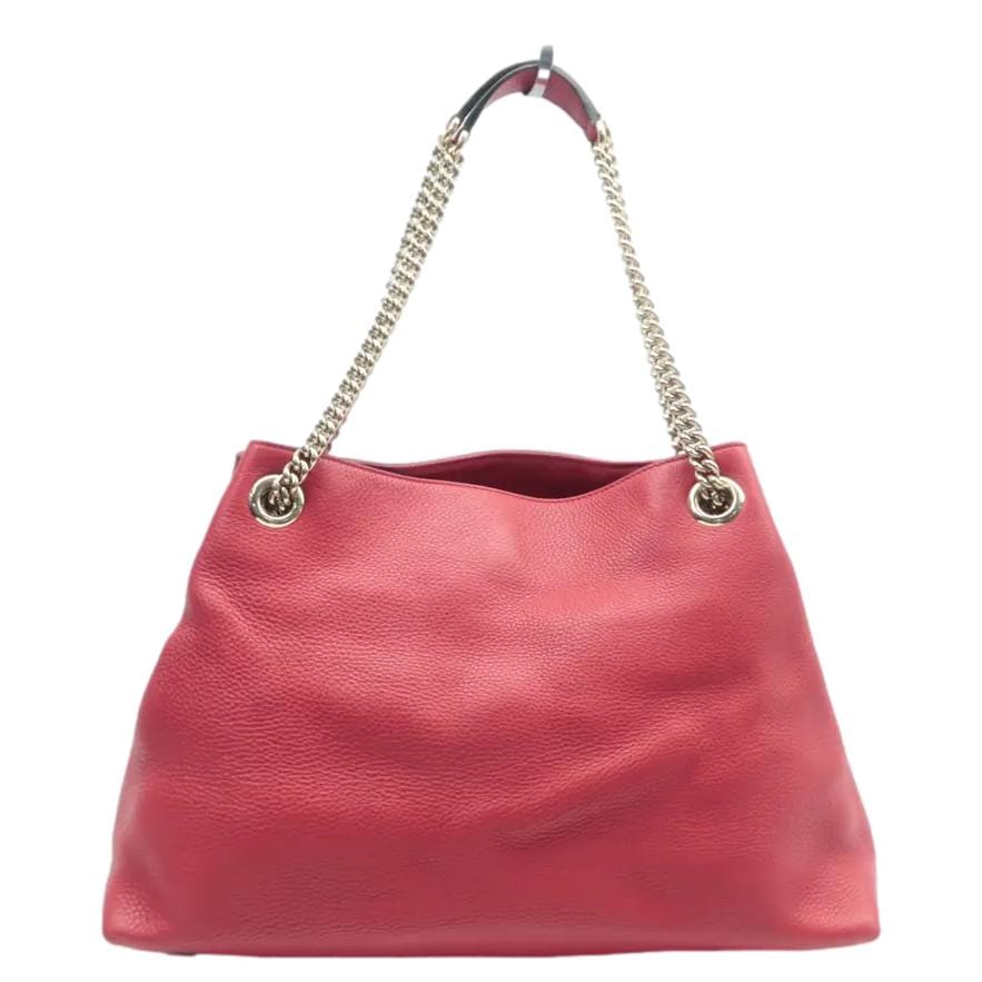 GUCCI Soho Pebbled Leather Chain Shoulder Bag Red 308982