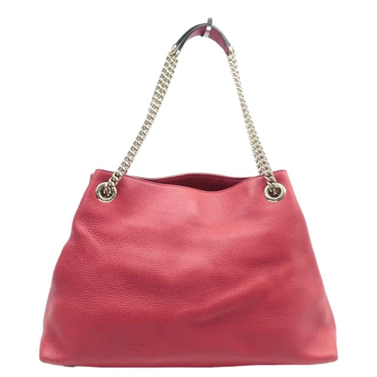 GUCCI Soho Pebbled Leather Chain Shoulder Bag Red 308982