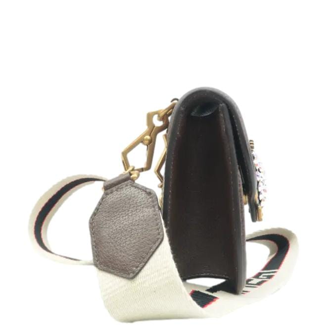 GUCCI Jeweled Heart Leather Totem Crossbody Bag Brown 500756