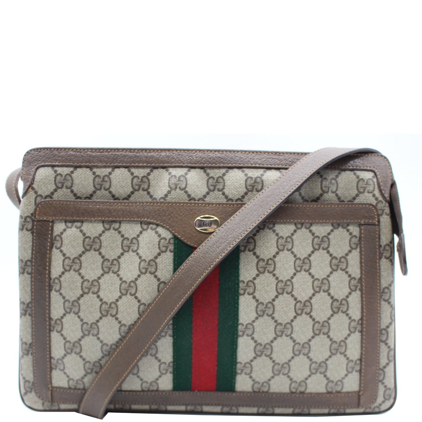 GUCCI Vintage Web Detail GG Canvas Shoulder Bag Beige