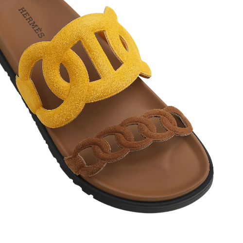 Hermes Extra Sandal Jaune Topaze / Brun Fume