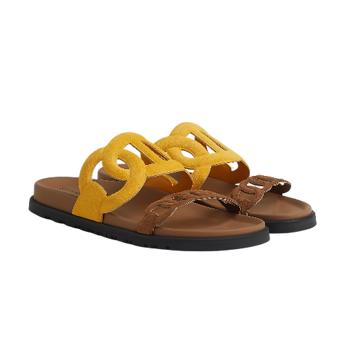 Hermes Extra Sandal Jaune Topaze / Brun Fume