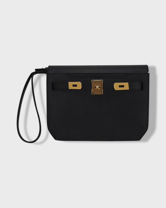 Hermes Kelly Depeches 25 Pouch Black Galop Gold Hardware