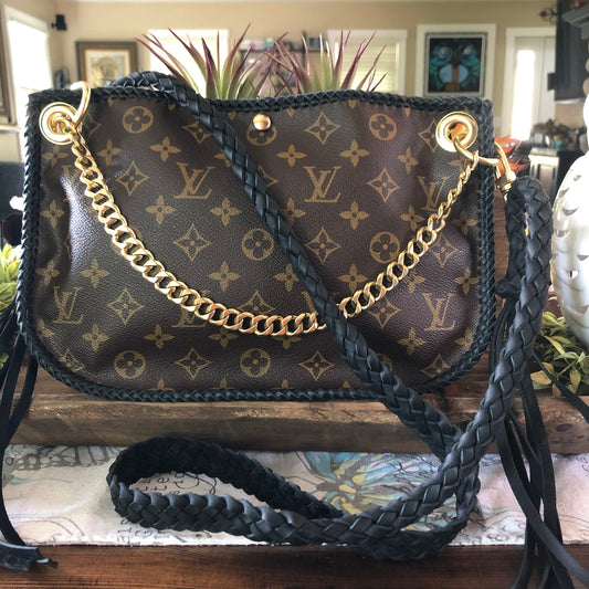 The Peacock -Orvis bags Monogram Hobo Crossbody in Black - Brass Hardware