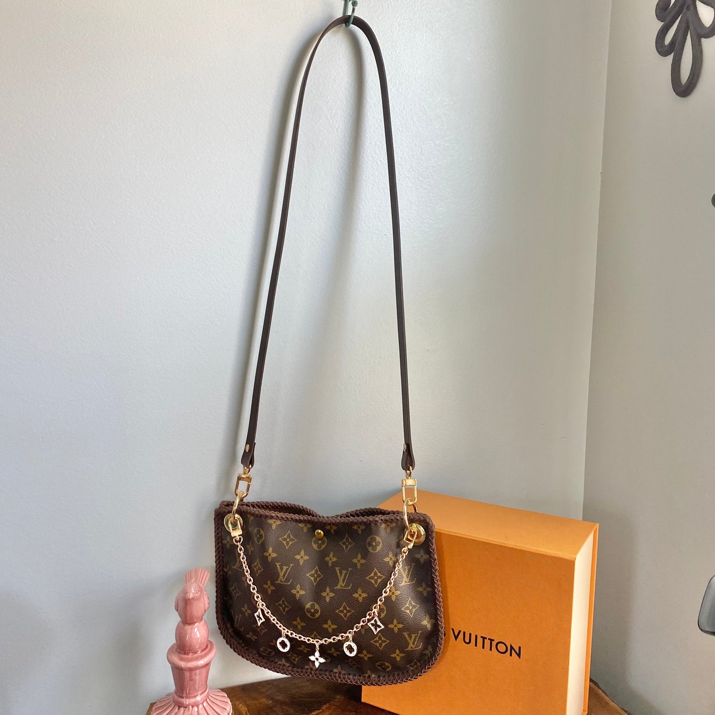 The Peacock -Orvis bags Monogram Hobo Crossbody in Brown - Gold Hardware