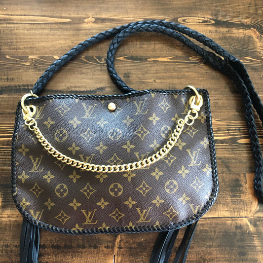 The Peacock -Orvis bags Monogram Hobo Crossbody in Black - Gold Hardware