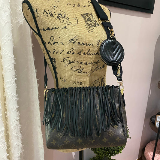 The Partridge -Orvis bags Monogram in Black Fringe Crossbody Bag
