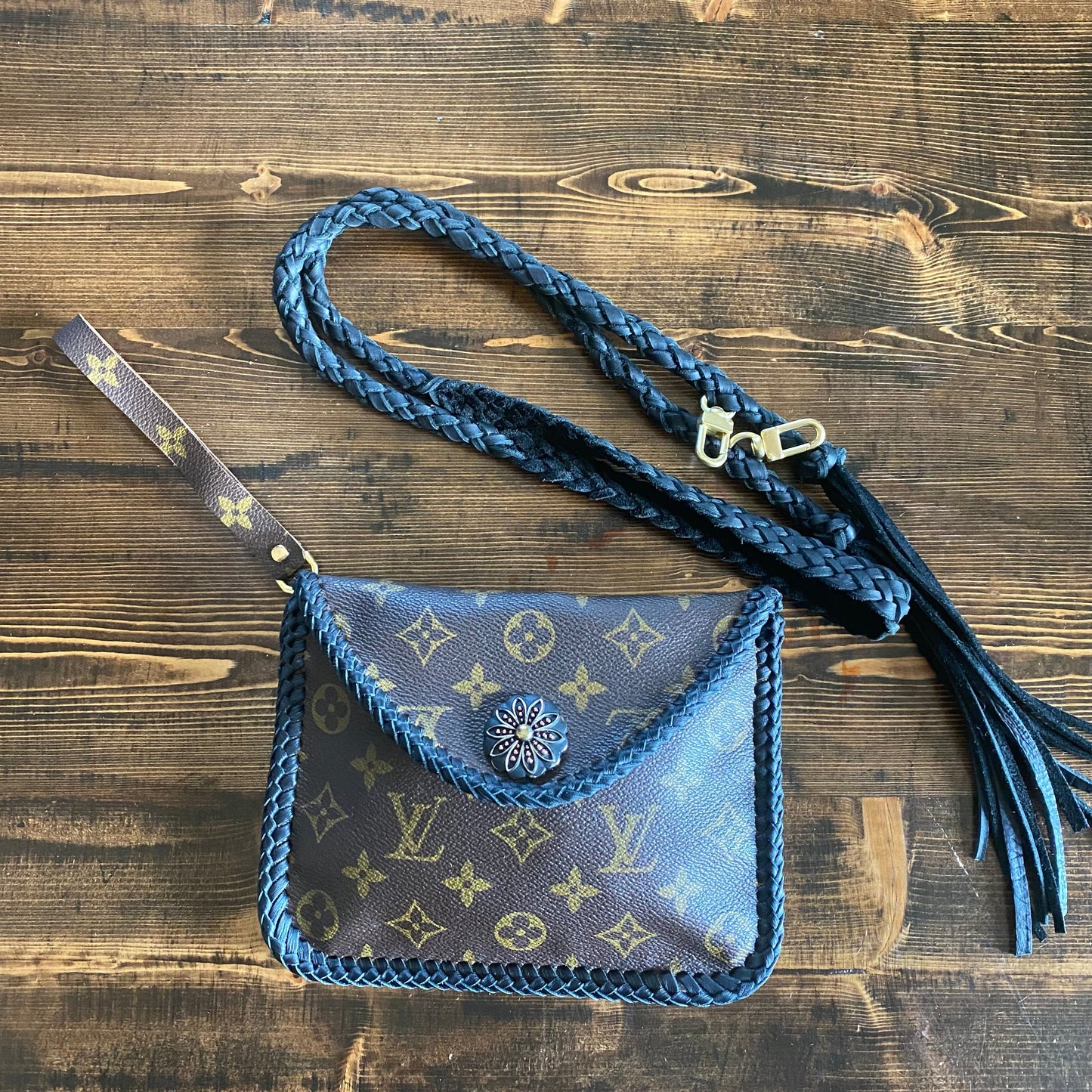 The Falcon with Back Pocket - Black Monogram Wristlet/Crossbody/Clutch