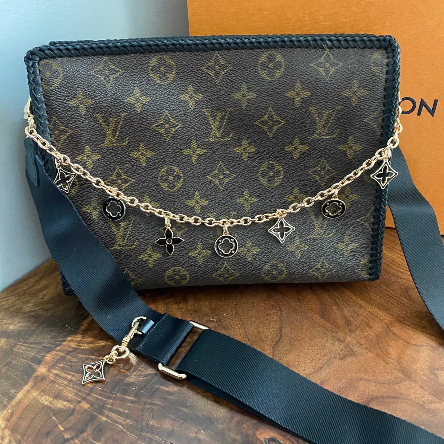 The Swan Crossbody -Orvis bags Monogram in Black with "LV-like" Charm