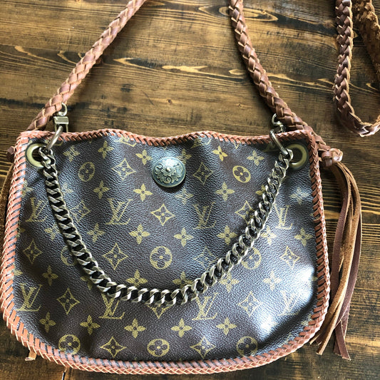 The Peacock -Orvis bags Monogram Hobo Crossbody in Caramel - Antique Brass Hardware