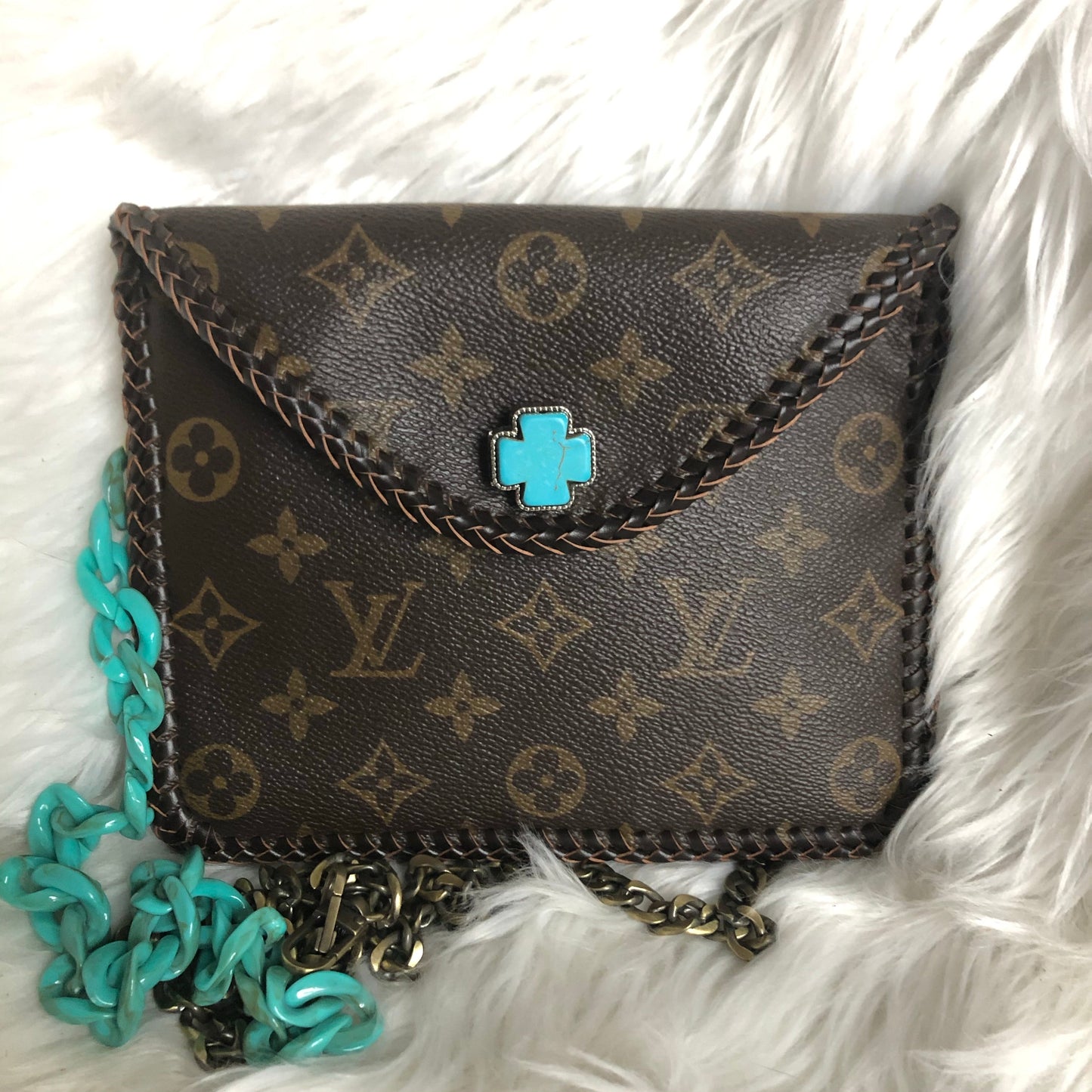 Kathy's Special Falcon - Turquoise Monogram Wristlet/Crossbody/Clutch with back pocket