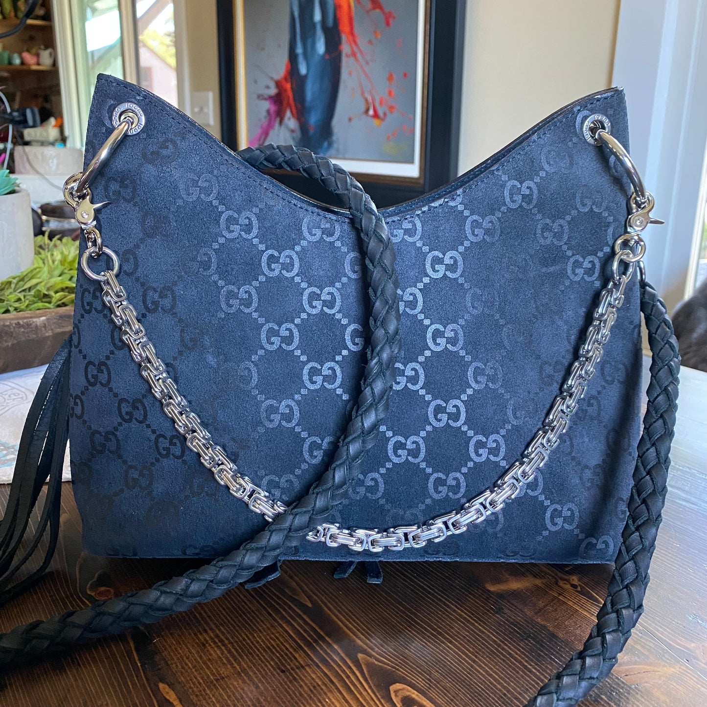 The Peacock -Orvis bags Suede GG Hobo in Black Crossbody