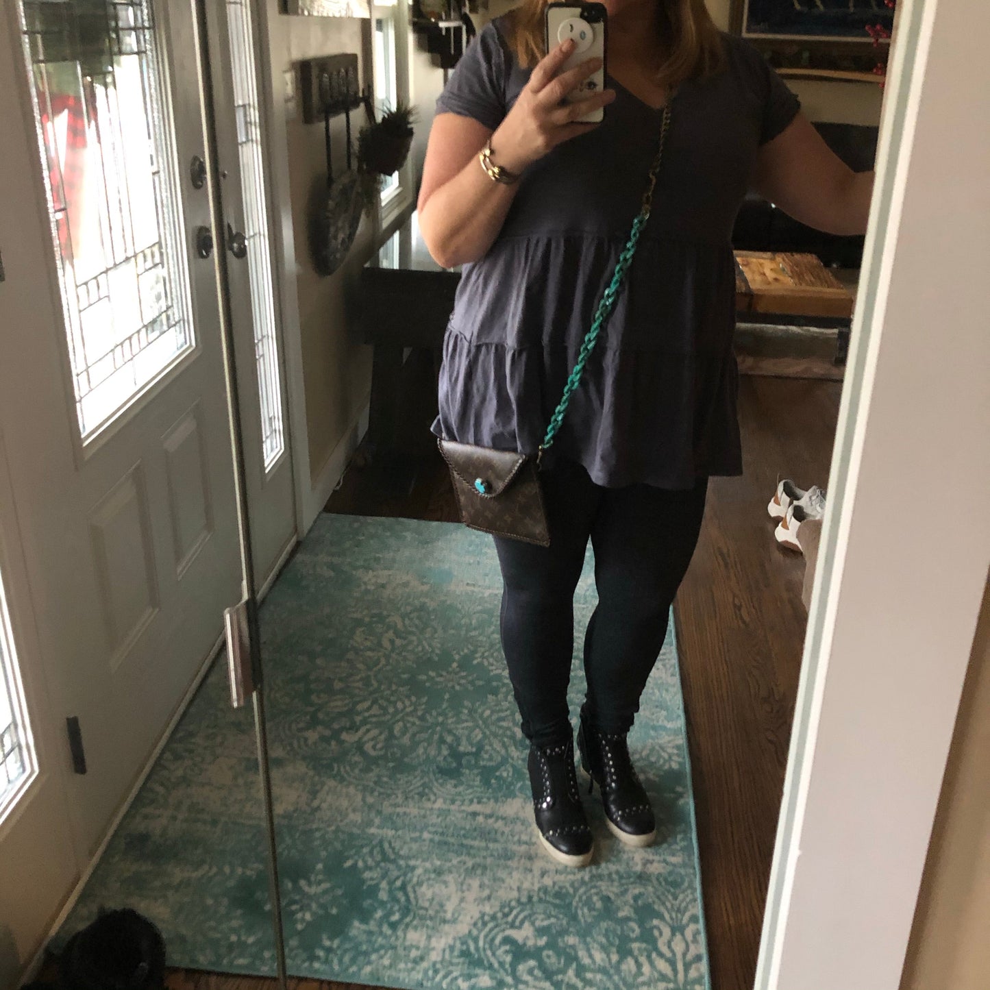 Kathy's Special Falcon - Turquoise Monogram Wristlet/Crossbody/Clutch with back pocket