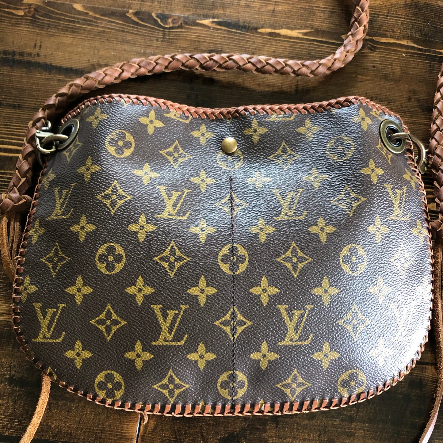 The Peacock -Orvis bags Monogram Hobo Crossbody in Caramel - Antique Brass Hardware