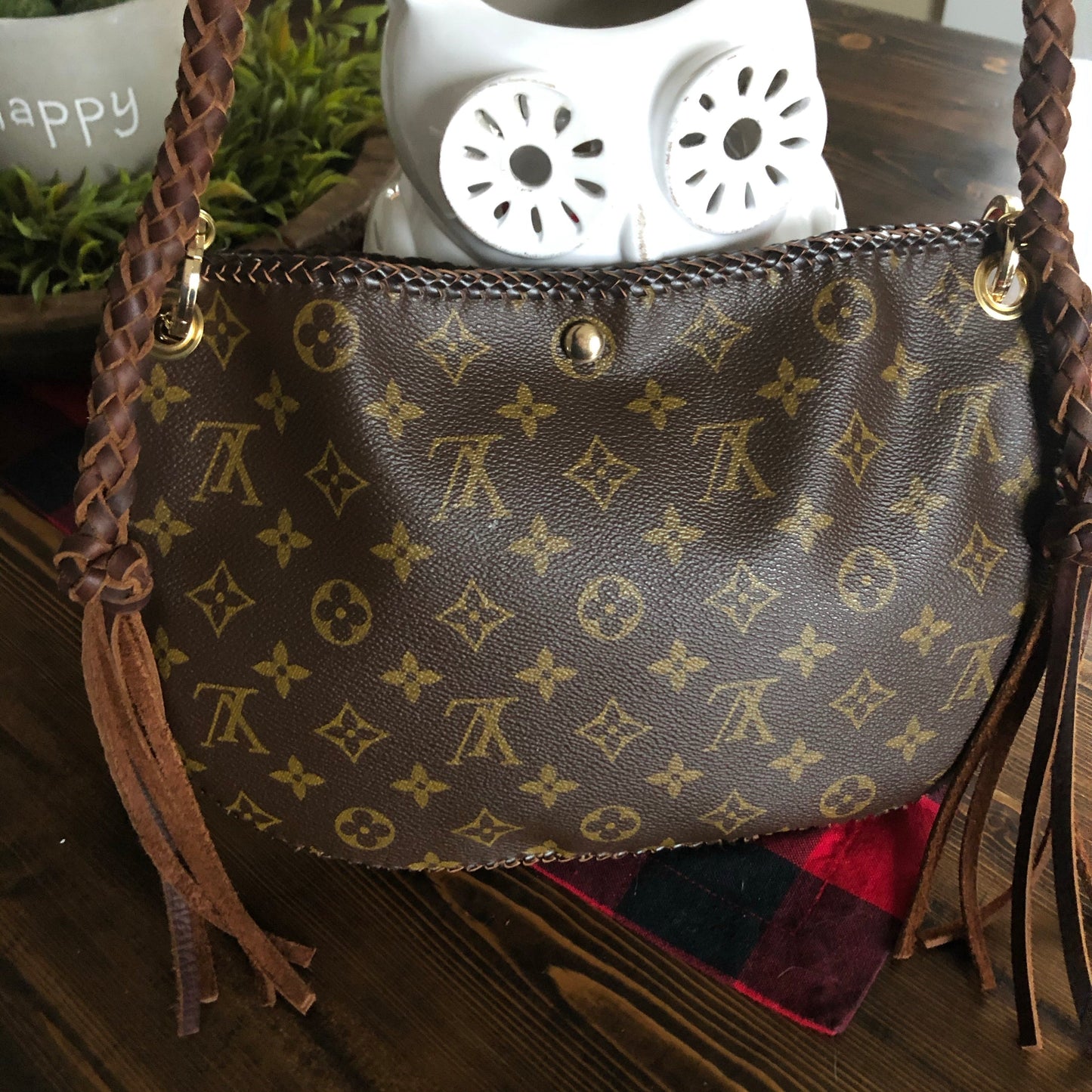 The Peacock -Orvis bags Monogram Hobo Crossbody - Gold Hardware