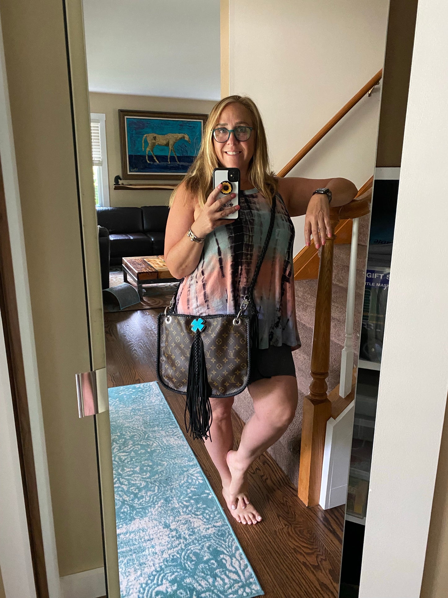 The XL Peacock - Black Monogram Hobo Crossbody - Silver Hardware