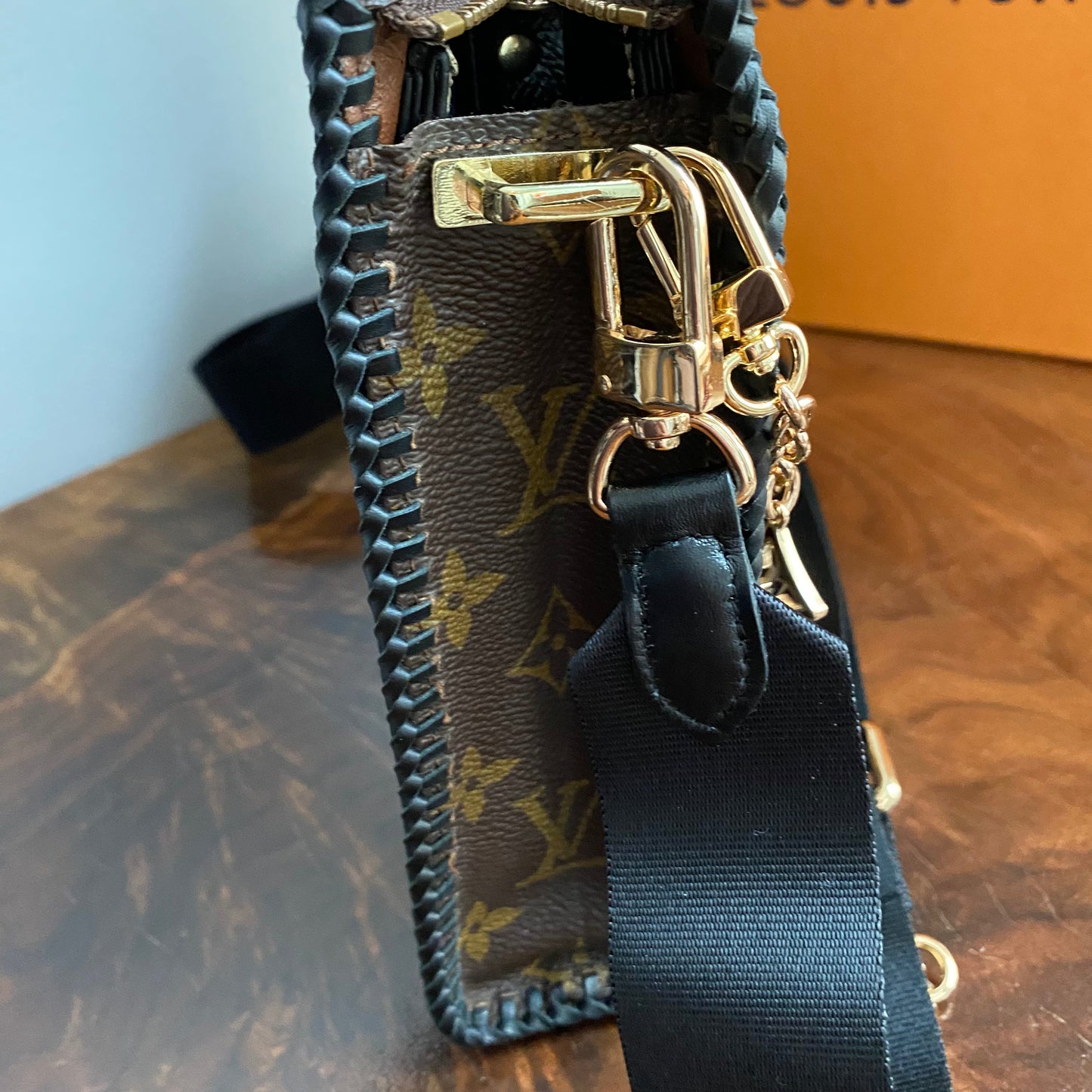 The Swan Crossbody -Orvis bags Monogram in Black with "LV-like" Charm