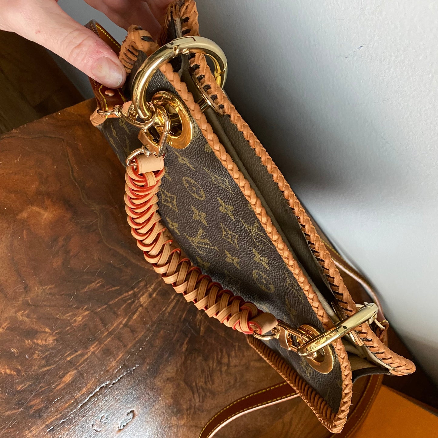 The Swan -Orvis bags Monogram in Dark Vachetta Crossbody - 2 Straps!