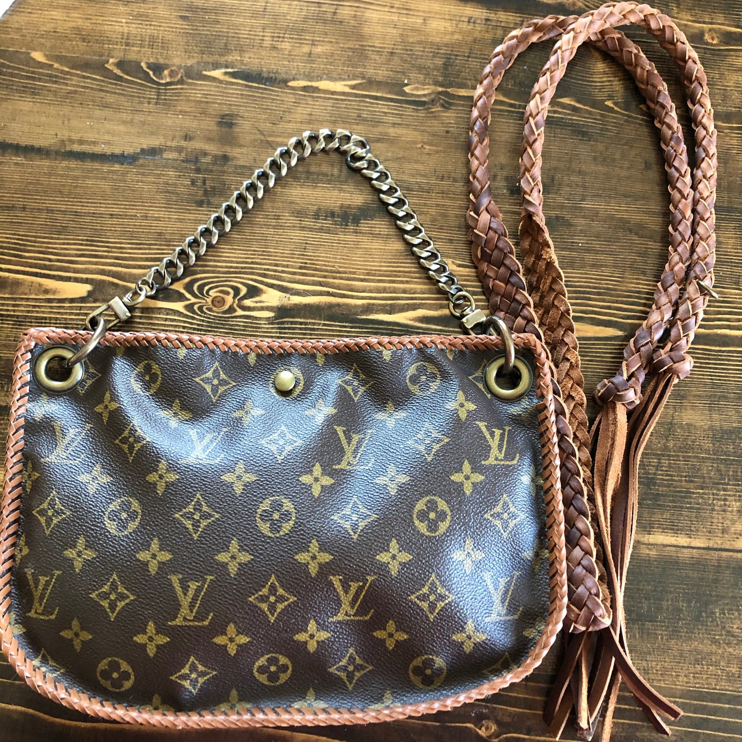 The Peacock -Orvis bags Monogram Hobo Crossbody in Caramel - Antique Brass Hardware
