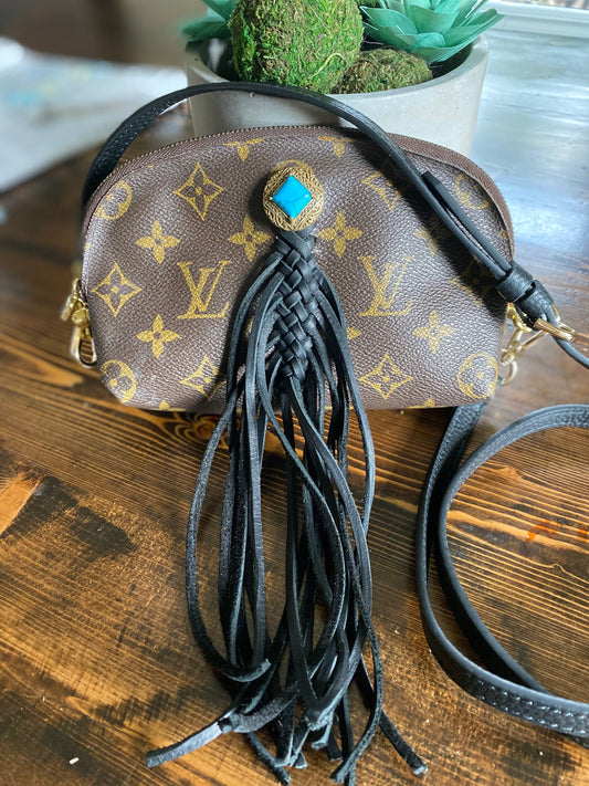 The Junco -Orvis bags Monogram in Black with Turquoise Crossbody Bag