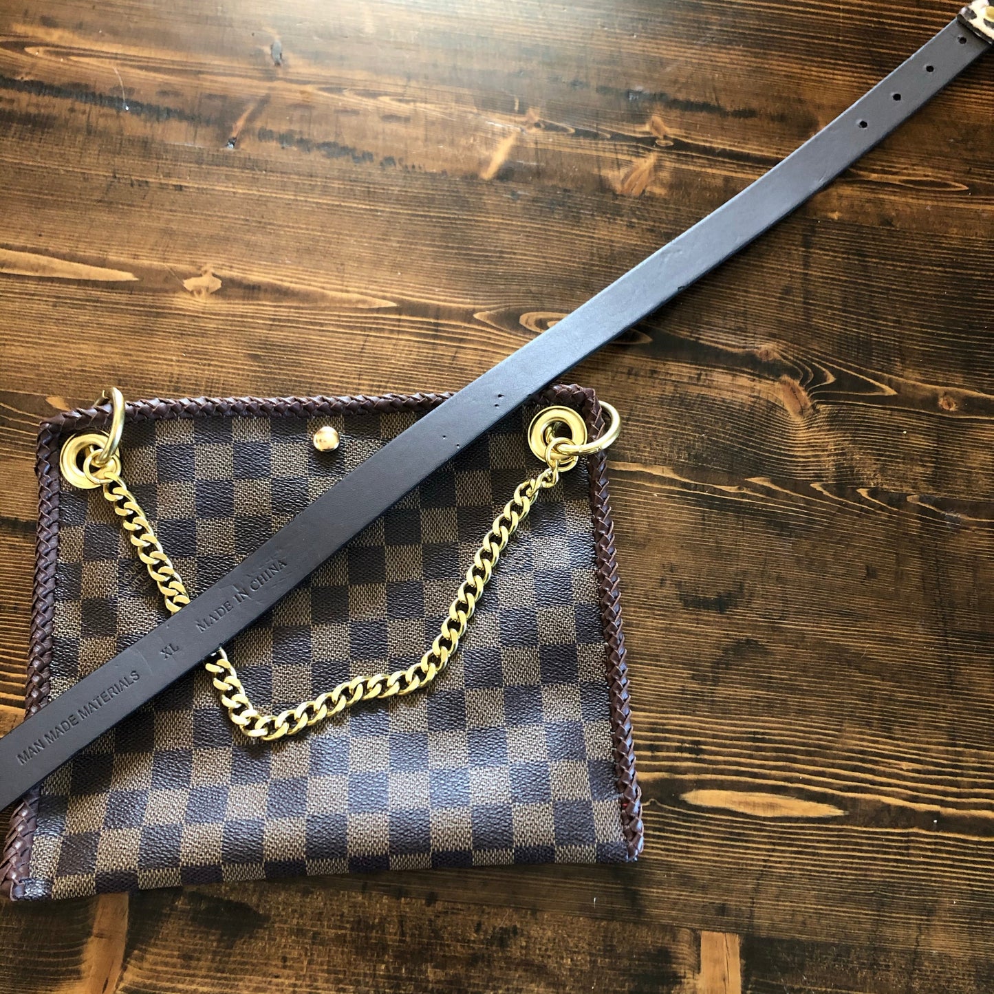 The Nuthatch -Orvis bags Damier Crossbody with Cheetah Strap