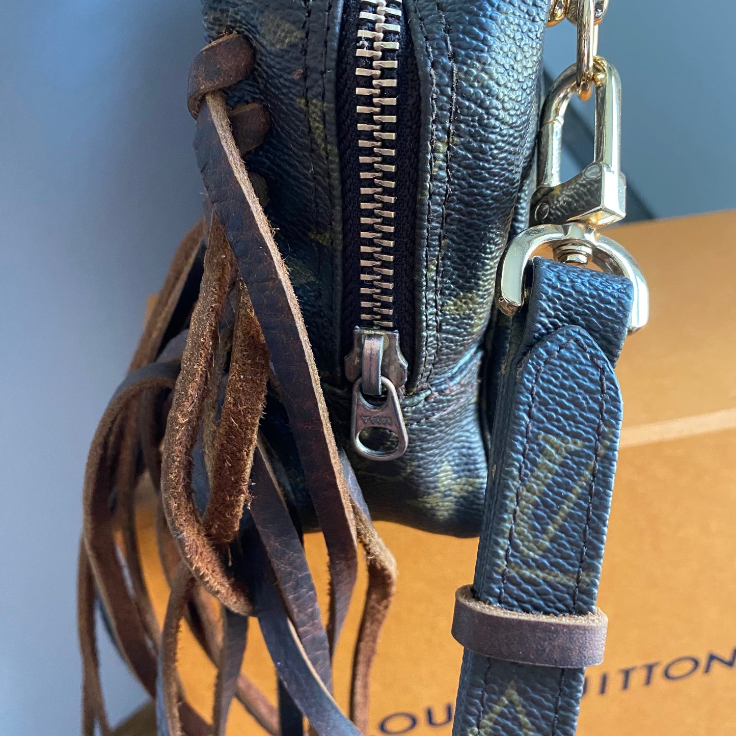 The Junco Crossbody -Orvis bags Monogram in Brown Fringe