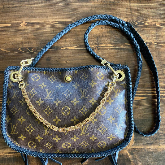 The Peacock -Orvis bags Monogram Hobo Crossbody in Black - Brass Hardware