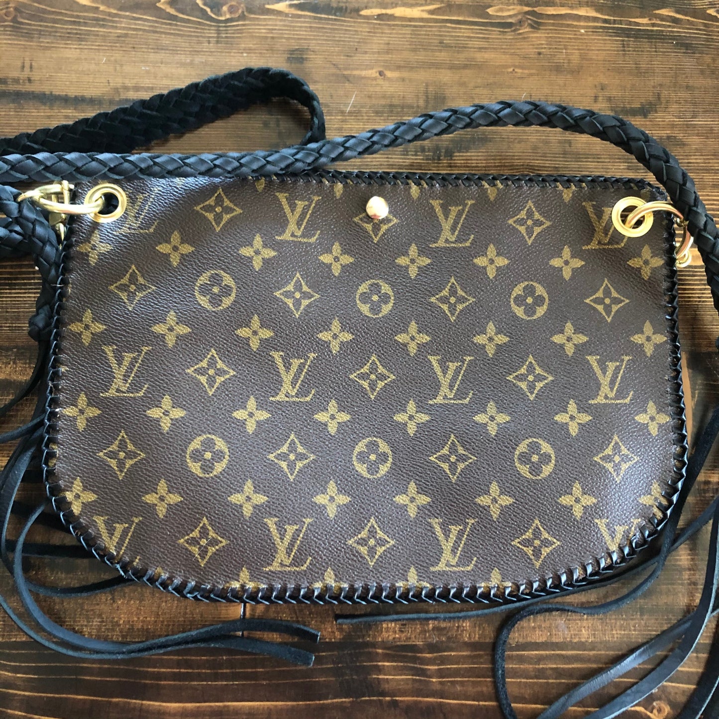 The Peacock -Orvis bags Monogram Hobo Crossbody in Black - Gold Hardware