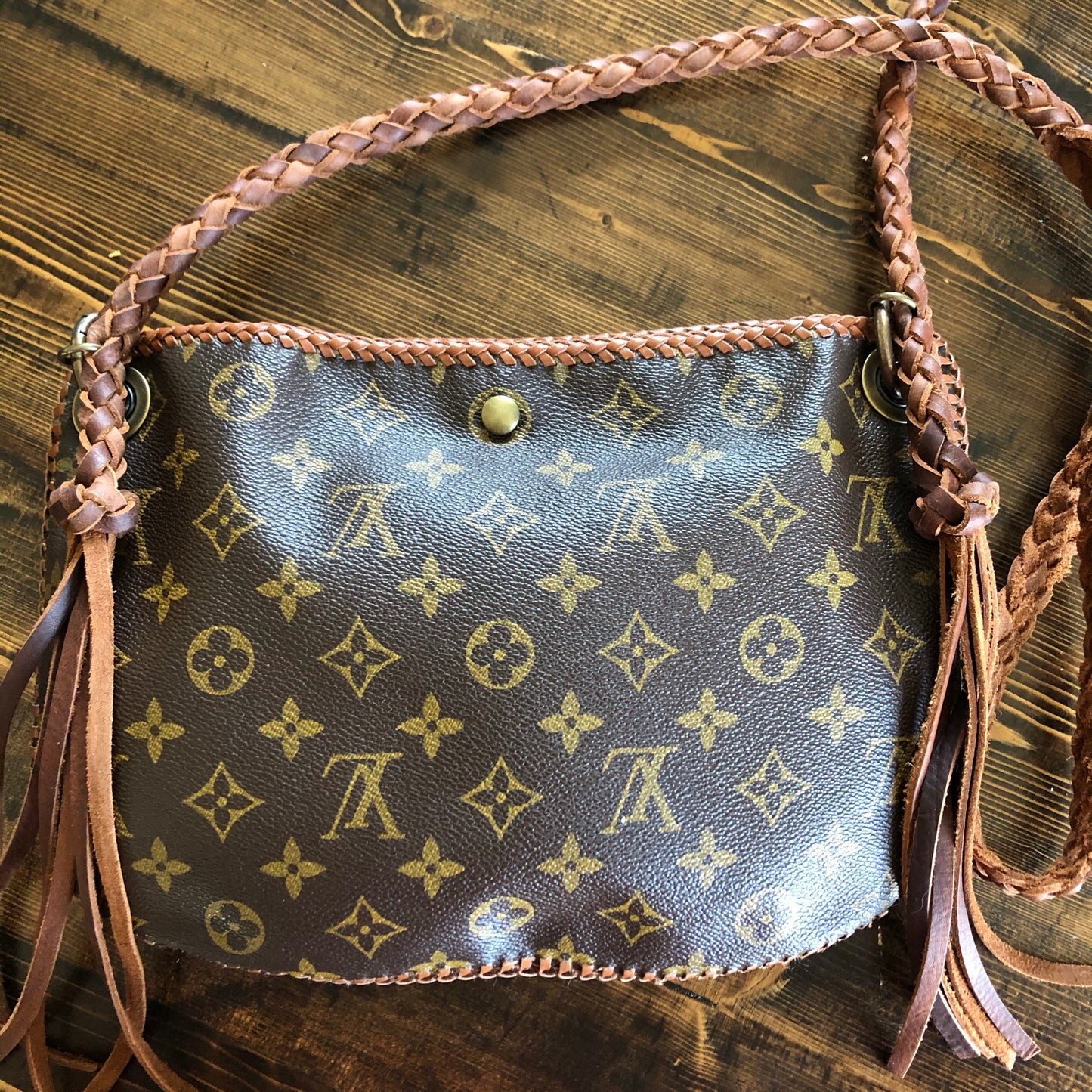 The Peacock -Orvis bags Monogram Hobo Crossbody in Caramel - Antique Brass Hardware