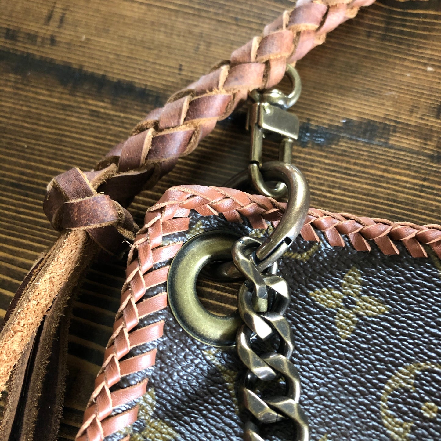 The Peacock -Orvis bags Monogram Hobo Crossbody in Caramel - Antique Brass Hardware
