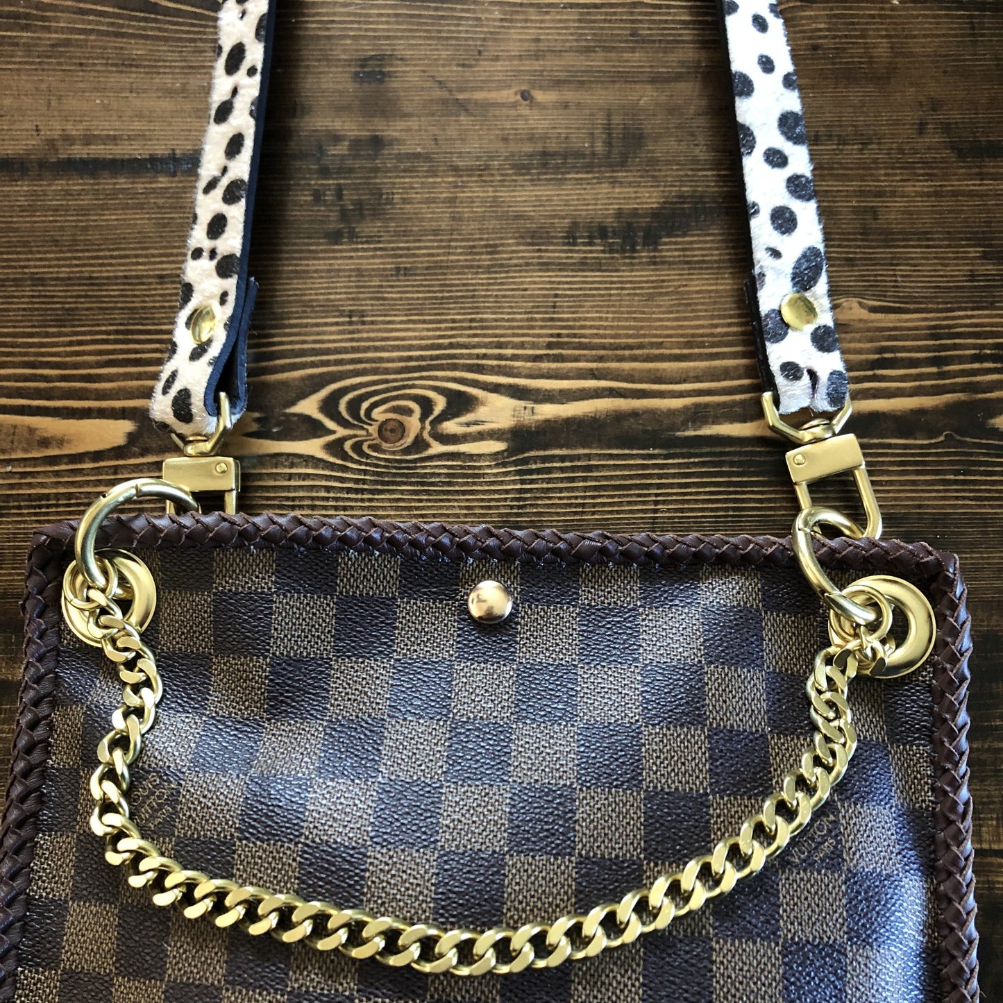 The Nuthatch -Orvis bags Damier Crossbody with Cheetah Strap