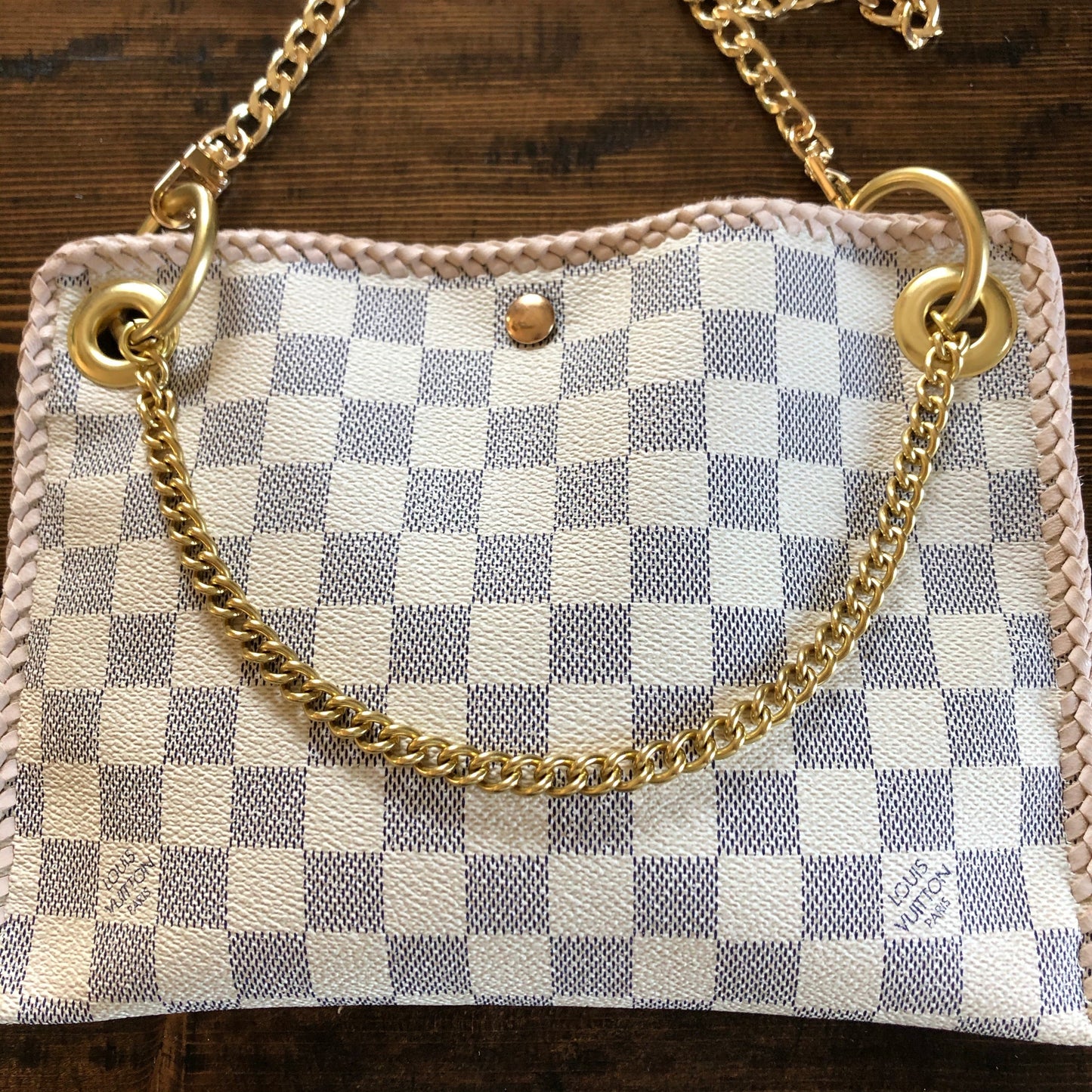 The Nuthatch -Orvis bags Damier Azur Shoulder Bag with Gold Crossbody Chain