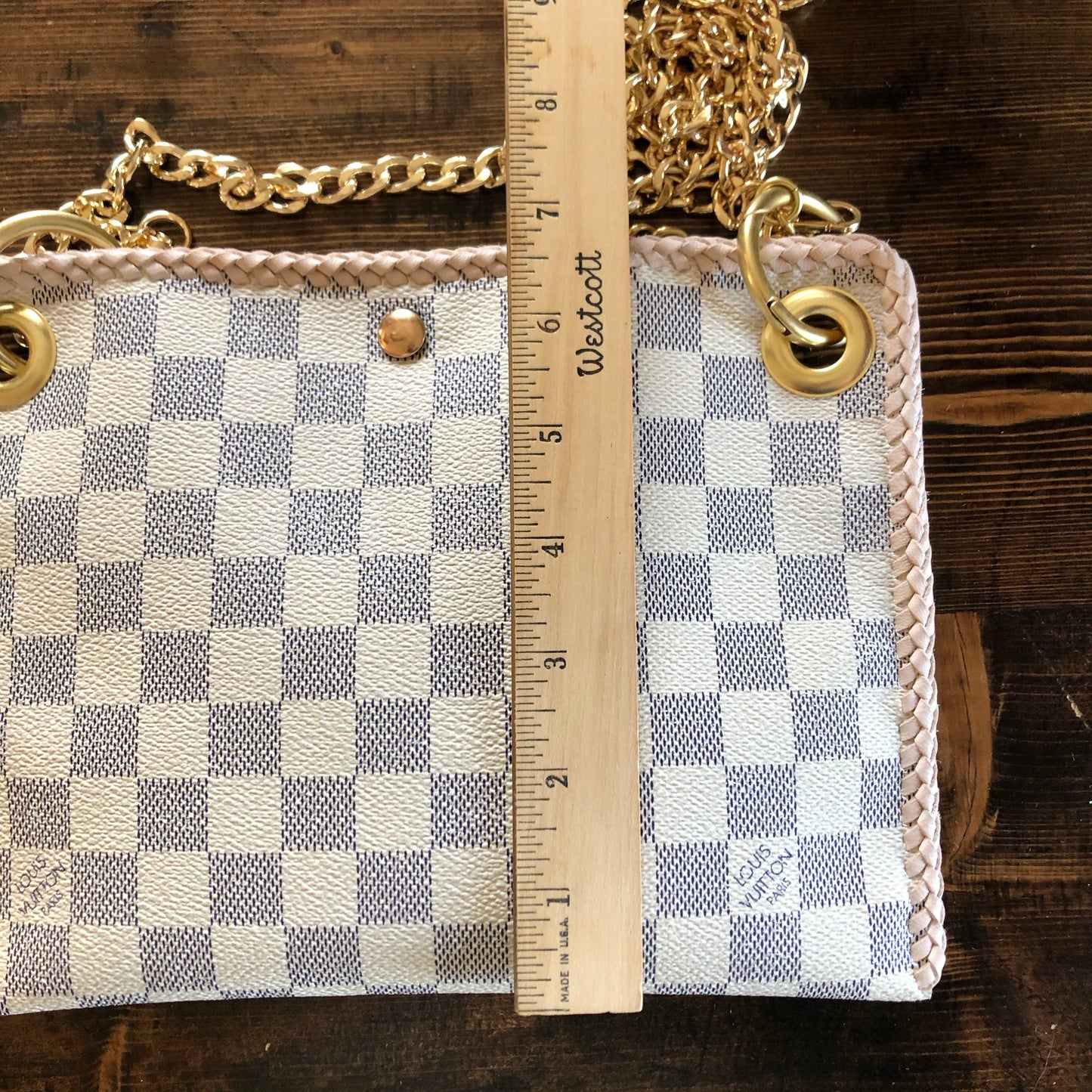 The Nuthatch -Orvis bags Damier Azur Shoulder Bag with Gold Crossbody Chain