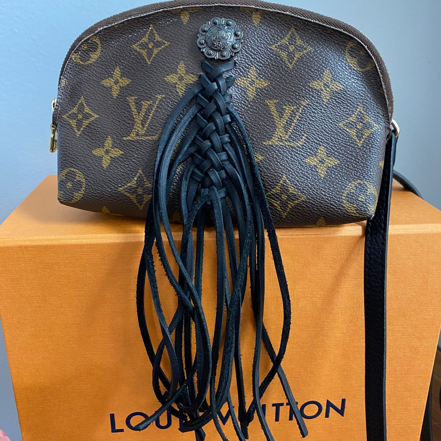 The Junco Crossbody Bag -Orvis bags Monogram with black fringe
