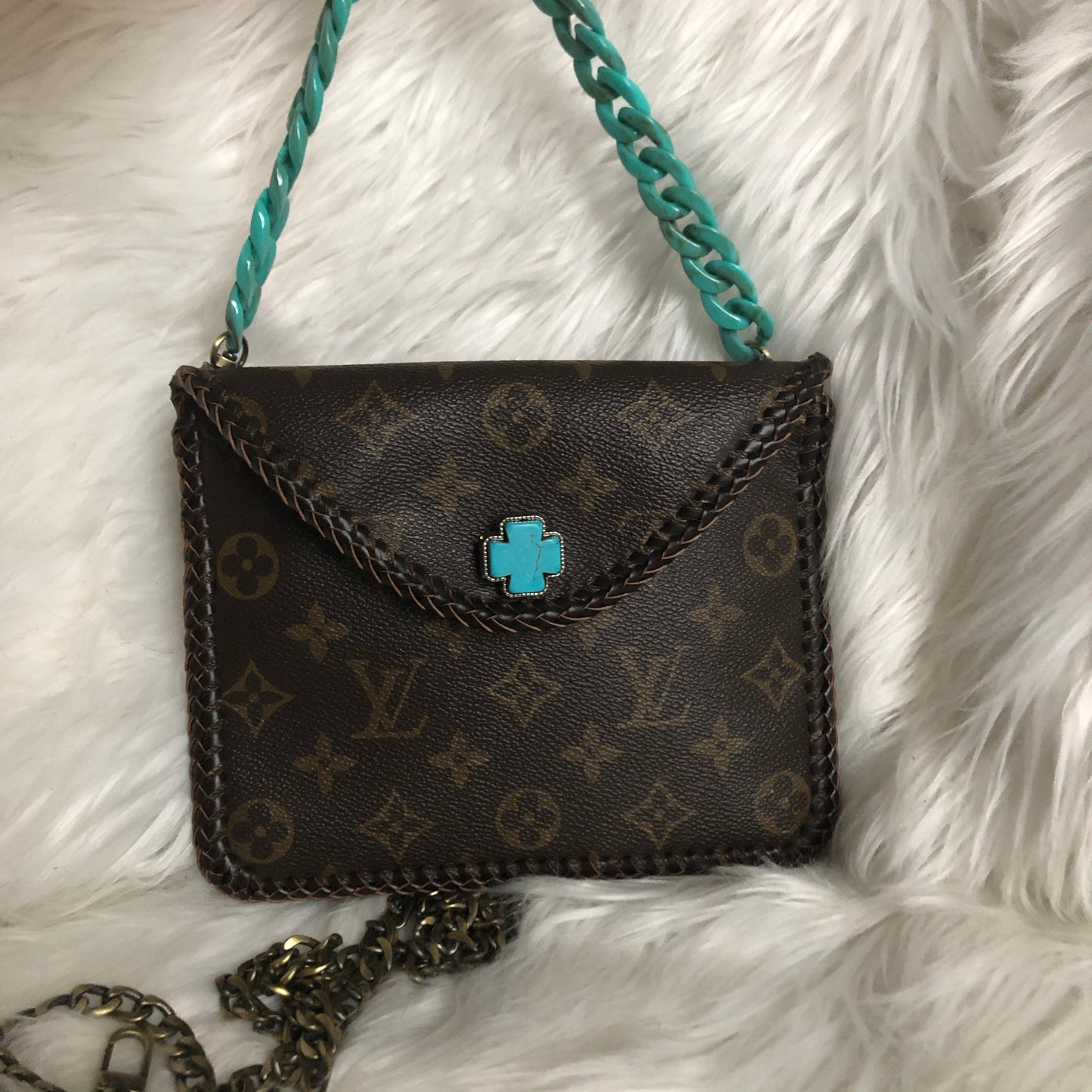 Kathy's Special Falcon - Turquoise Monogram Wristlet/Crossbody/Clutch with back pocket
