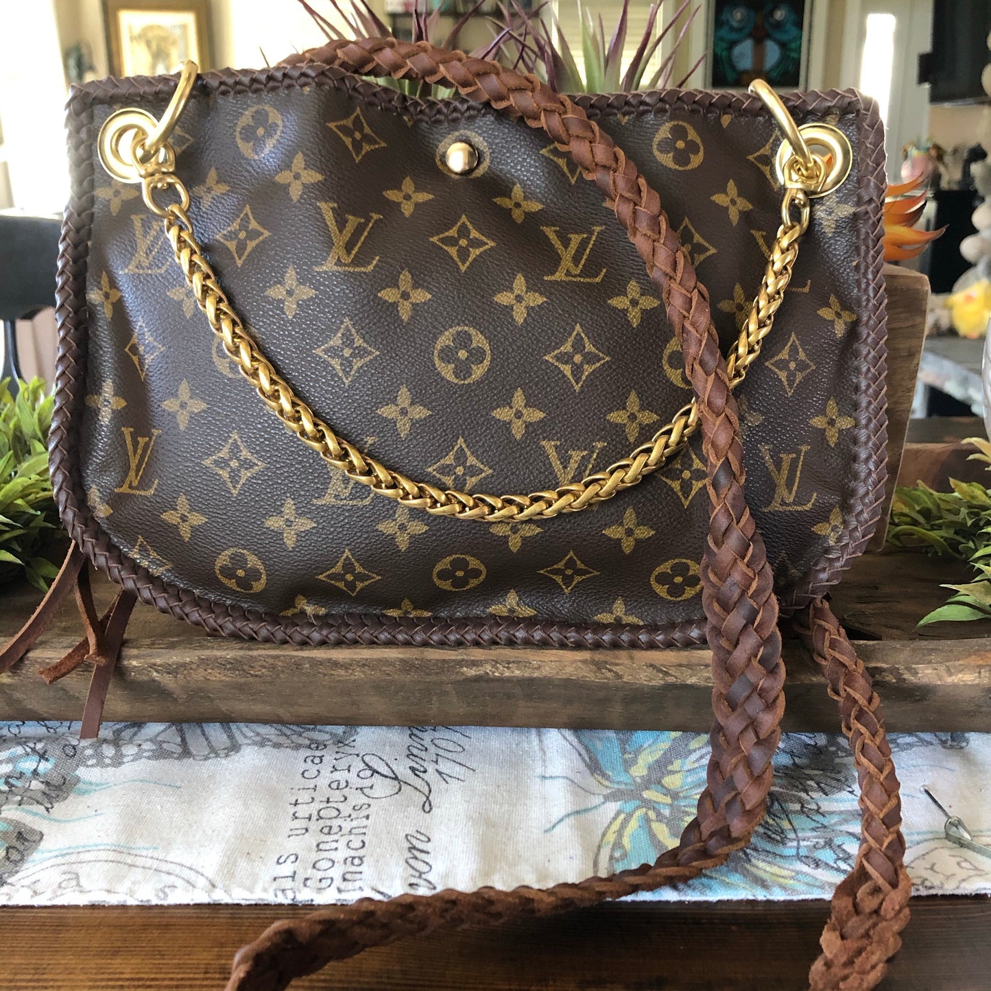 The Peacock -Orvis bags Monogram Hobo Crossbody - Brass Hardware