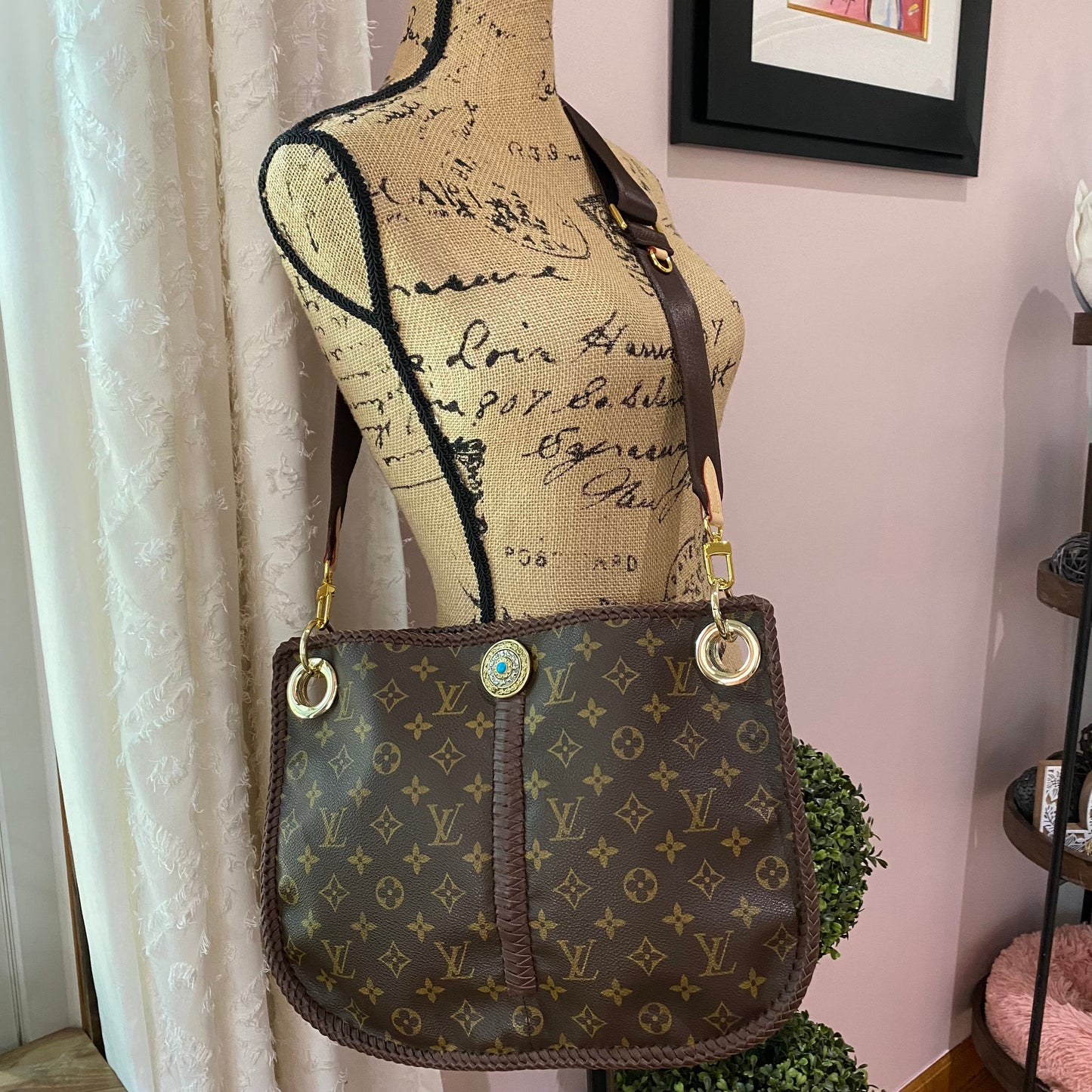 The Peacock -Orvis bags Monogram Hobo Crossbody in Brown - Gold Hardware