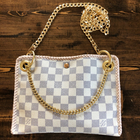 The Nuthatch -Orvis bags Damier Azur Shoulder Bag with Gold Crossbody Chain