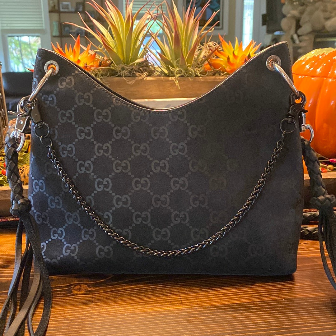 The Peacock -Orvis bags Suede GG Hobo in Black Crossbody