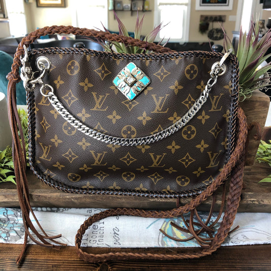 The Peacock -Orvis bags Monogram Hobo Crossbody - Silver Hardware