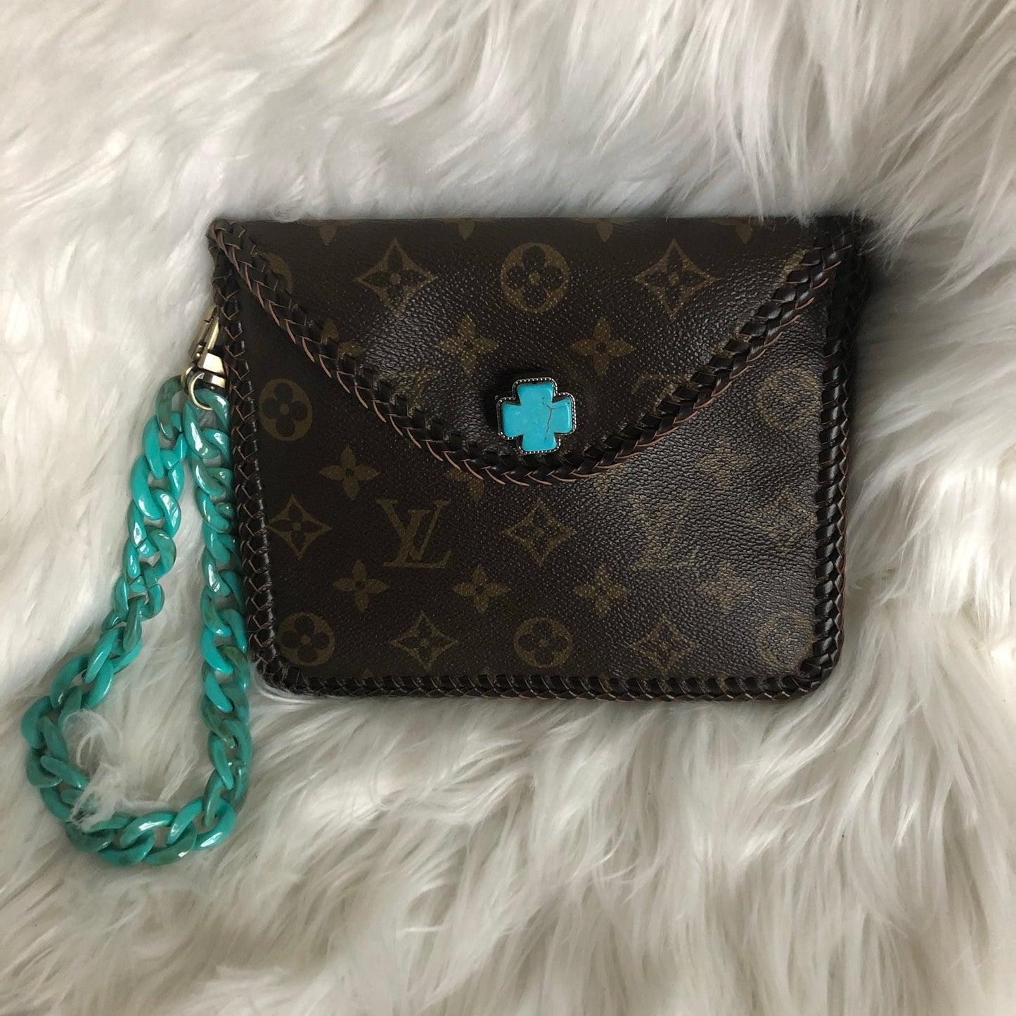 Kathy's Special Falcon - Turquoise Monogram Wristlet/Crossbody/Clutch with back pocket