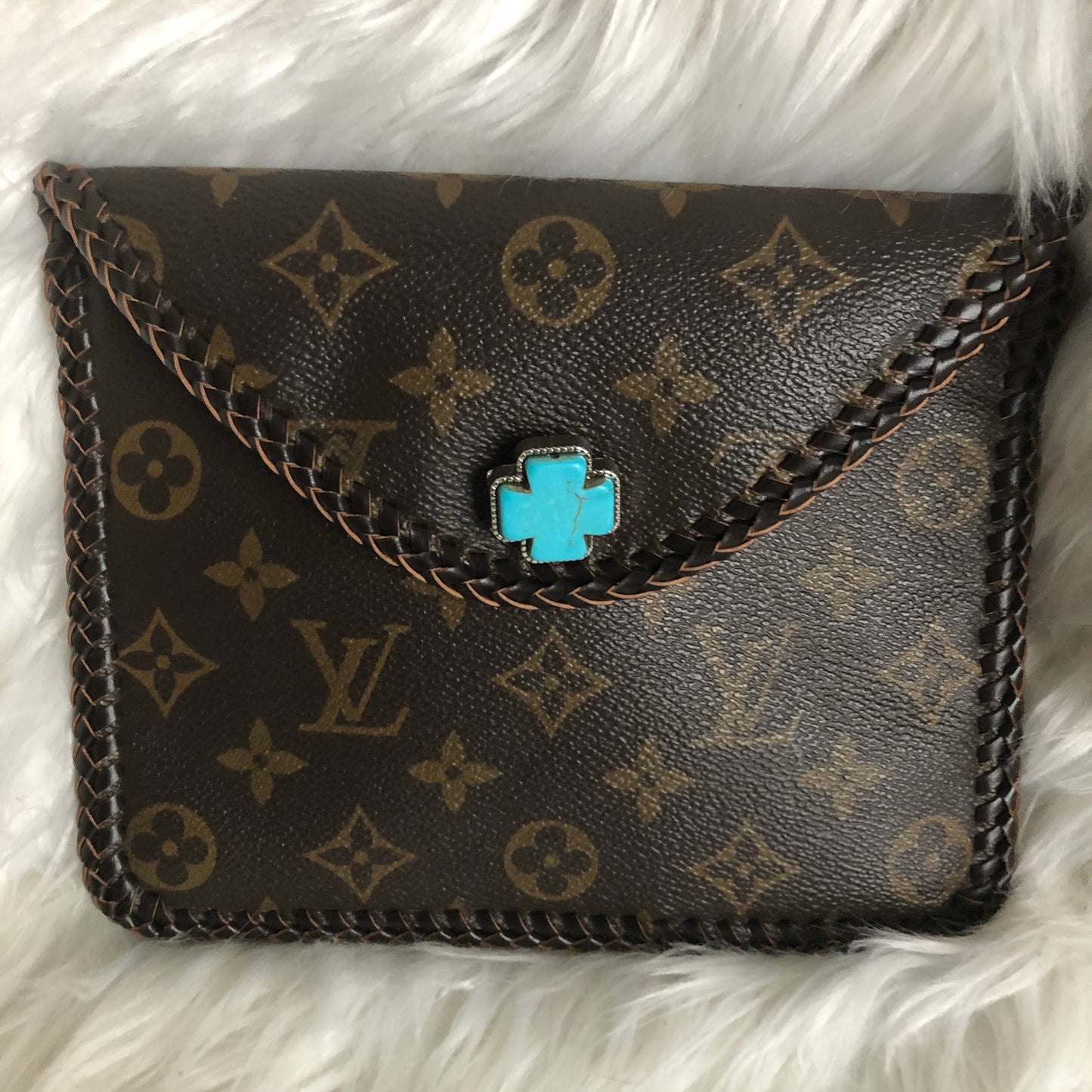 Kathy's Special Falcon - Turquoise Monogram Wristlet/Crossbody/Clutch with back pocket