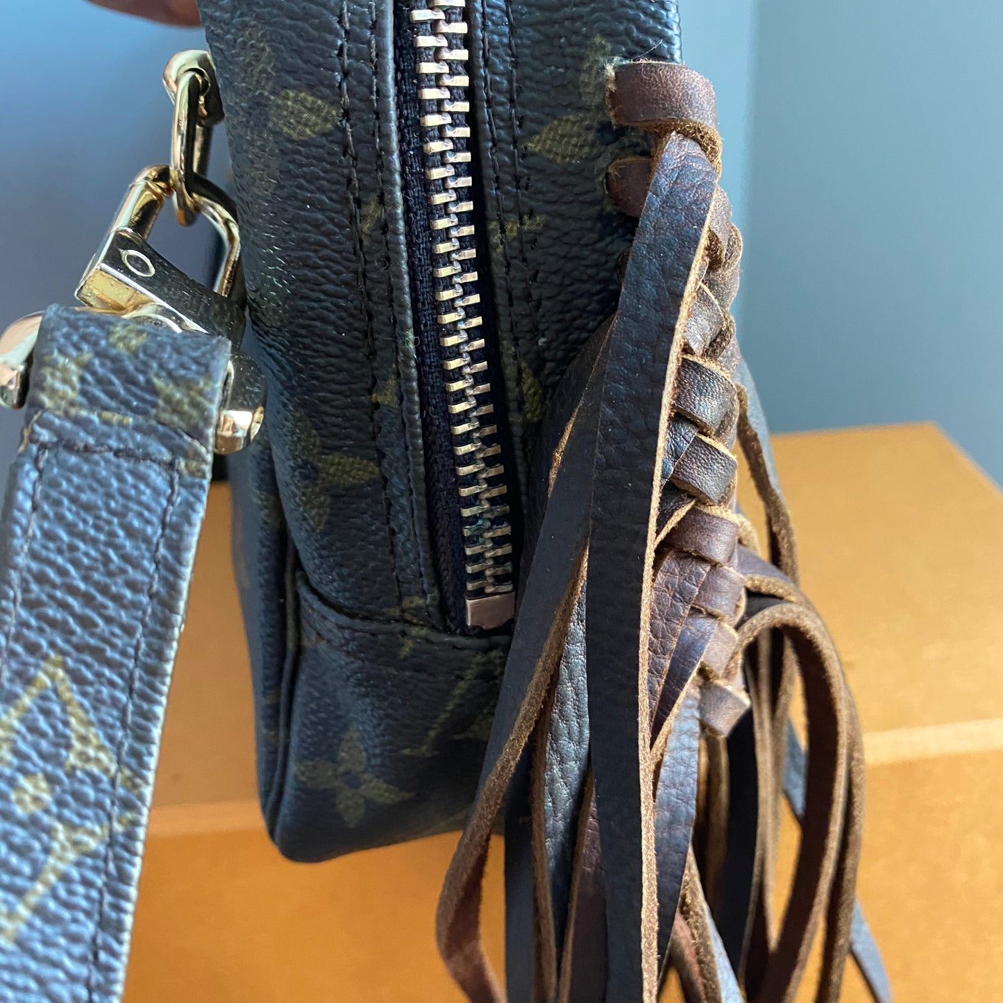 The Junco Crossbody -Orvis bags Monogram in Brown Fringe