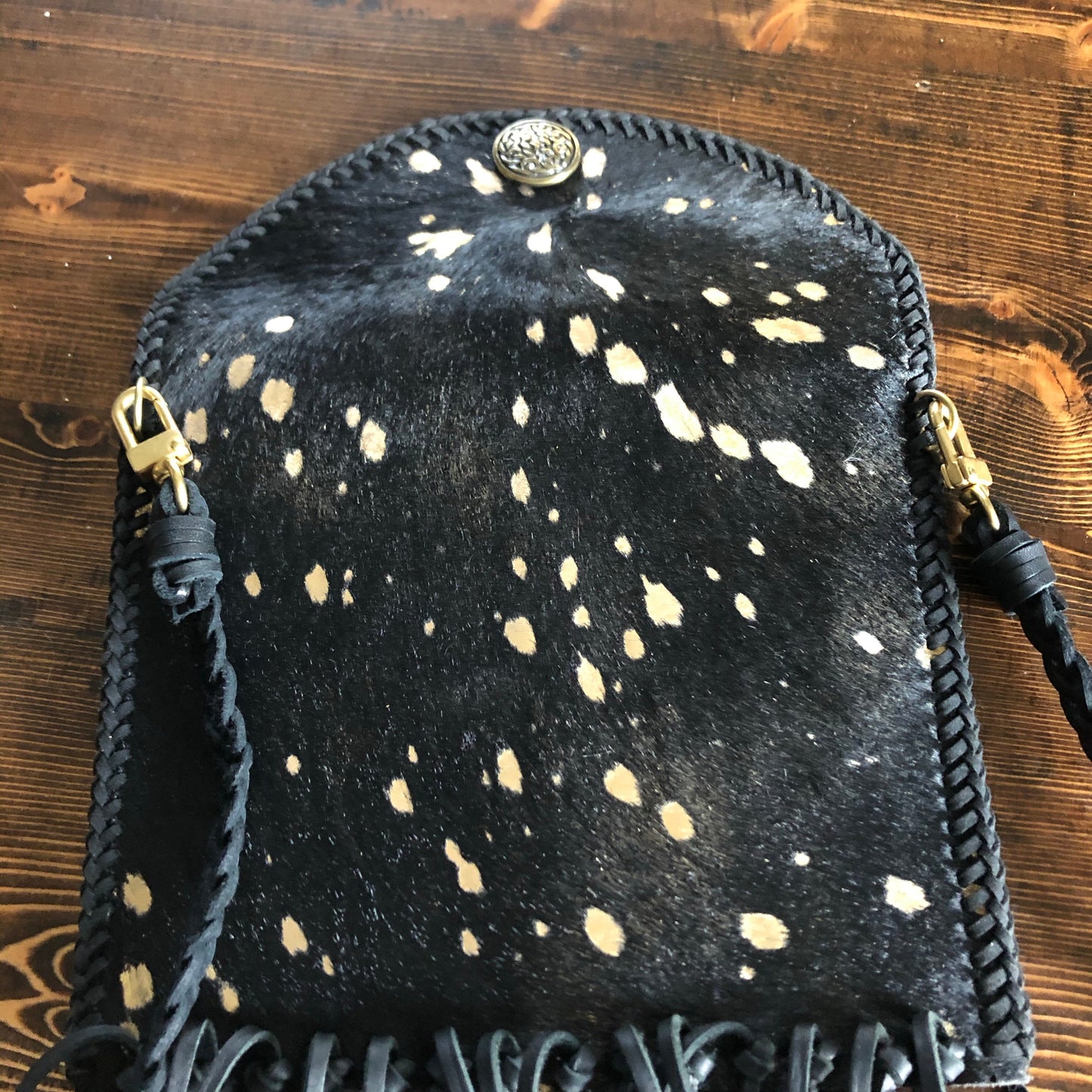 The Fringed Falcon - Black/Gold Hair-on-HideOrvis bags Wristlet/Crossbody/Clutch